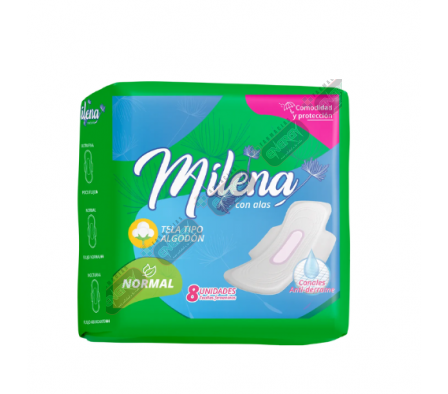 MILENA TOALLA HIG. NORMAL ALGODON C/ ALAS X 8 UN