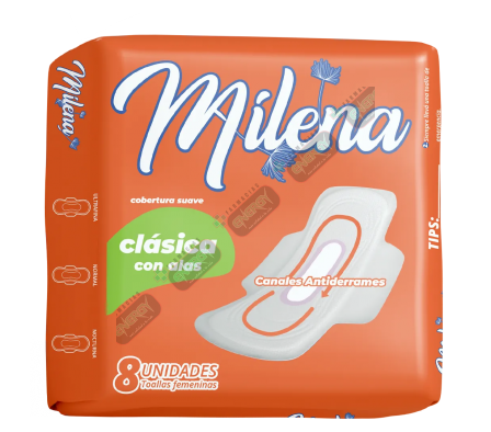 MILENA TOALLA HIG. CLASICA C/ ALAS X 8 UNI- 4307