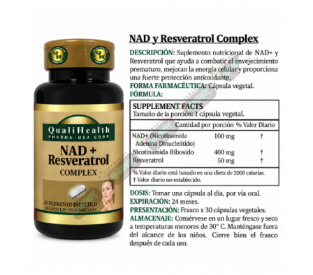 QUALIHEALTH NAD RESVERASTROL COMPLEX  X 60 CAPS-725656