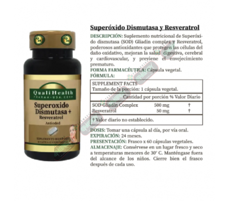QUALIHEALTH SUPEROXIDO DSMUTASA RESVERAS X 60 CAPS-25663