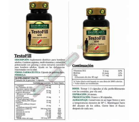 QUALIHEALTH TESTOFIL 600 X 30 CAPS-601141